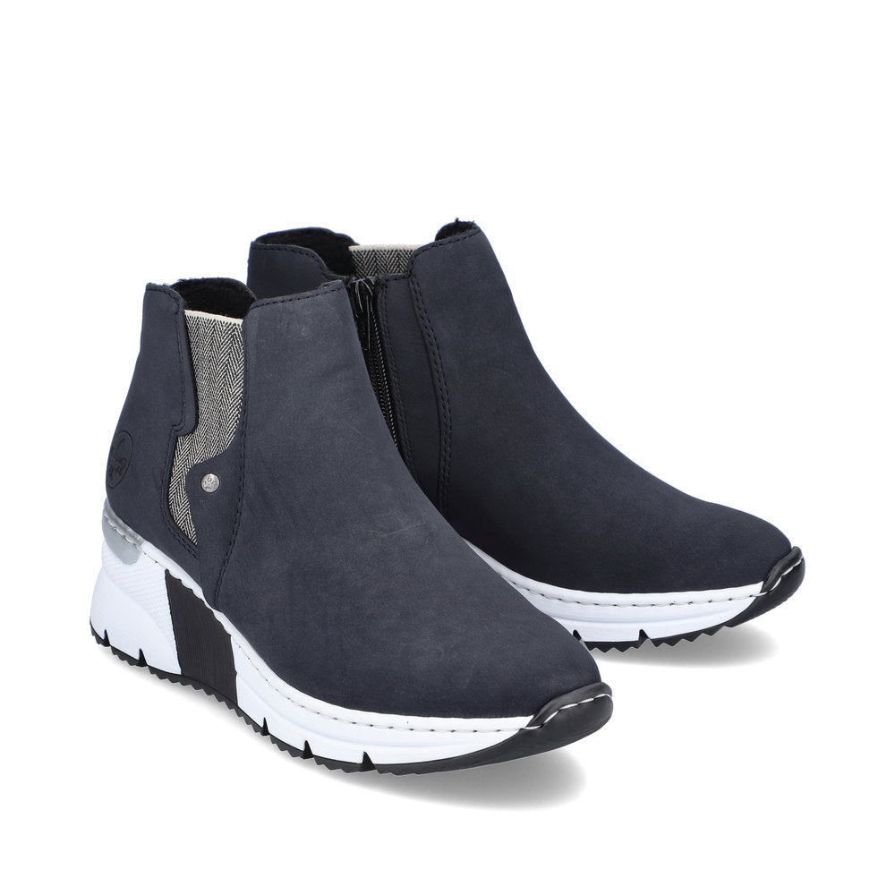 RIEKER - X6361-14 SPORTY MEDIUM WEDGE ANKLE BOOT WITH ZIP - NAVY