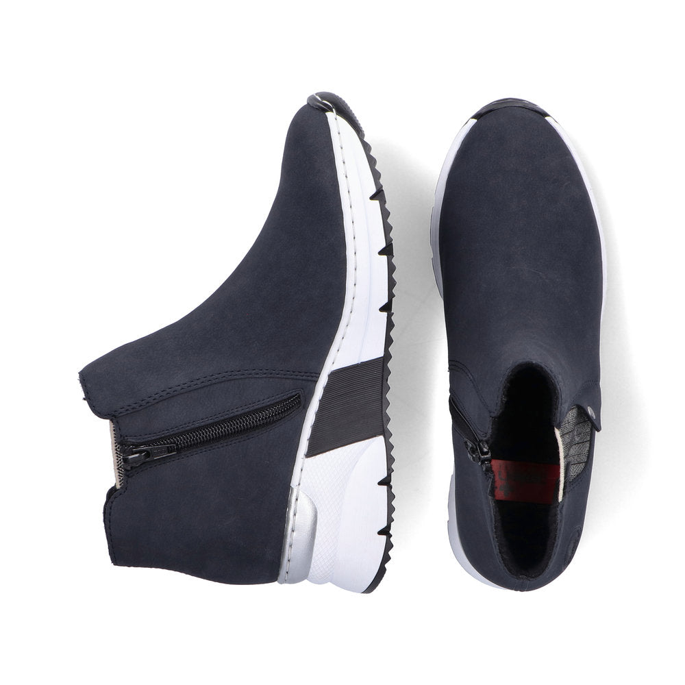 RIEKER - X6361-14 SPORTY MEDIUM WEDGE ANKLE BOOT WITH ZIP - NAVY