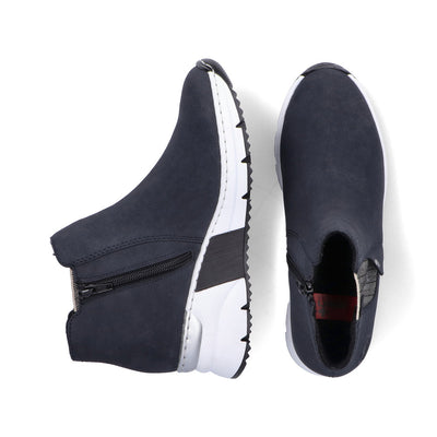 RIEKER - X6361-14 SPORTY MEDIUM WEDGE ANKLE BOOT WITH ZIP - NAVY