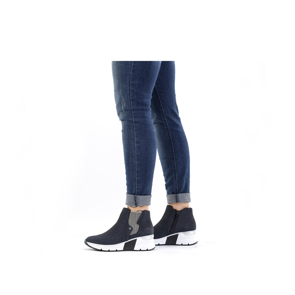 RIEKER - X6361-14 SPORTY MEDIUM WEDGE ANKLE BOOT WITH ZIP - NAVY
