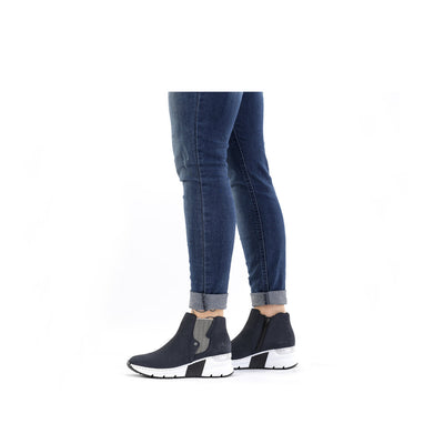 RIEKER - X6361-14 SPORTY MEDIUM WEDGE ANKLE BOOT WITH ZIP - NAVY