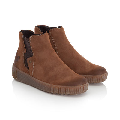RIEKER - Y6461-24 ANKLE BOOT WITH SIDE ZIP AND ELASTICATED PANEL - BROWN