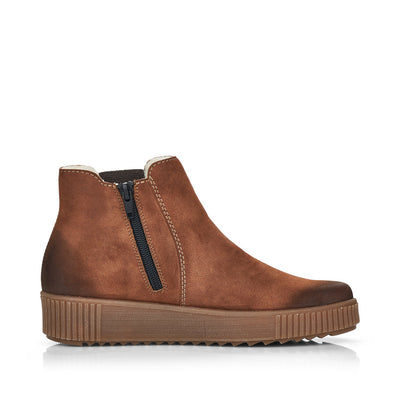 RIEKER - Y6461-24 ANKLE BOOT WITH SIDE ZIP AND ELASTICATED PANEL - BROWN