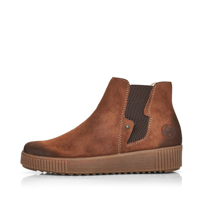 RIEKER - Y6461-24 ANKLE BOOT WITH SIDE ZIP AND ELASTICATED PANEL - BROWN