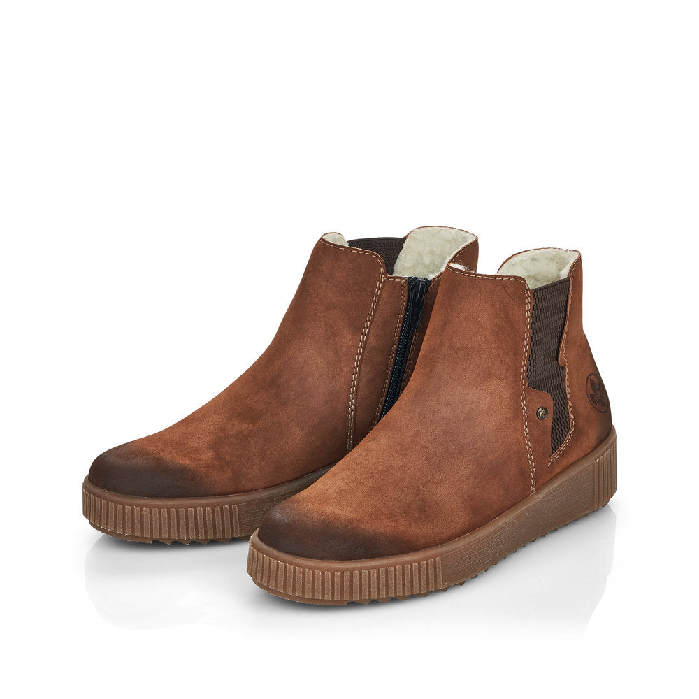 RIEKER - Y6461-24 ANKLE BOOT WITH SIDE ZIP AND ELASTICATED PANEL - BROWN