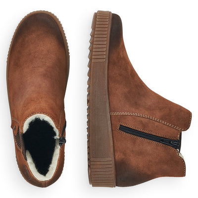 RIEKER - Y6461-24 ANKLE BOOT WITH SIDE ZIP AND ELASTICATED PANEL - BROWN