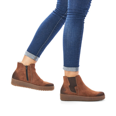 RIEKER - Y6461-24 ANKLE BOOT WITH SIDE ZIP AND ELASTICATED PANEL - BROWN