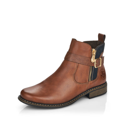 RIEKER Z4959-22 LOW HEEL FASHION ANKLE BOOT - TAN