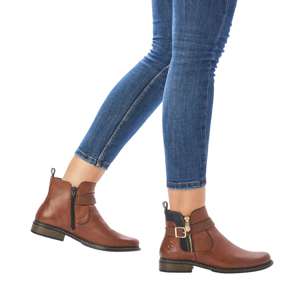 RIEKER Z4959-22 LOW HEEL FASHION ANKLE BOOT - TAN