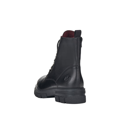 RIEKER - RIEKER LOW HEEL LACED ANKLE BOOT WITH SIDE ZIP - BLACK