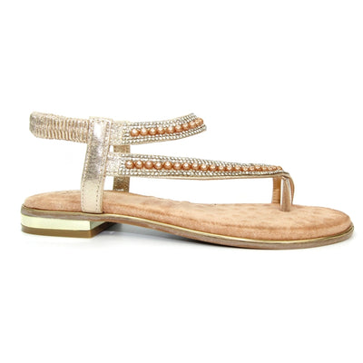 LUNAR - JLC155 Artisan Pearl Toe Loop Sandal Gold