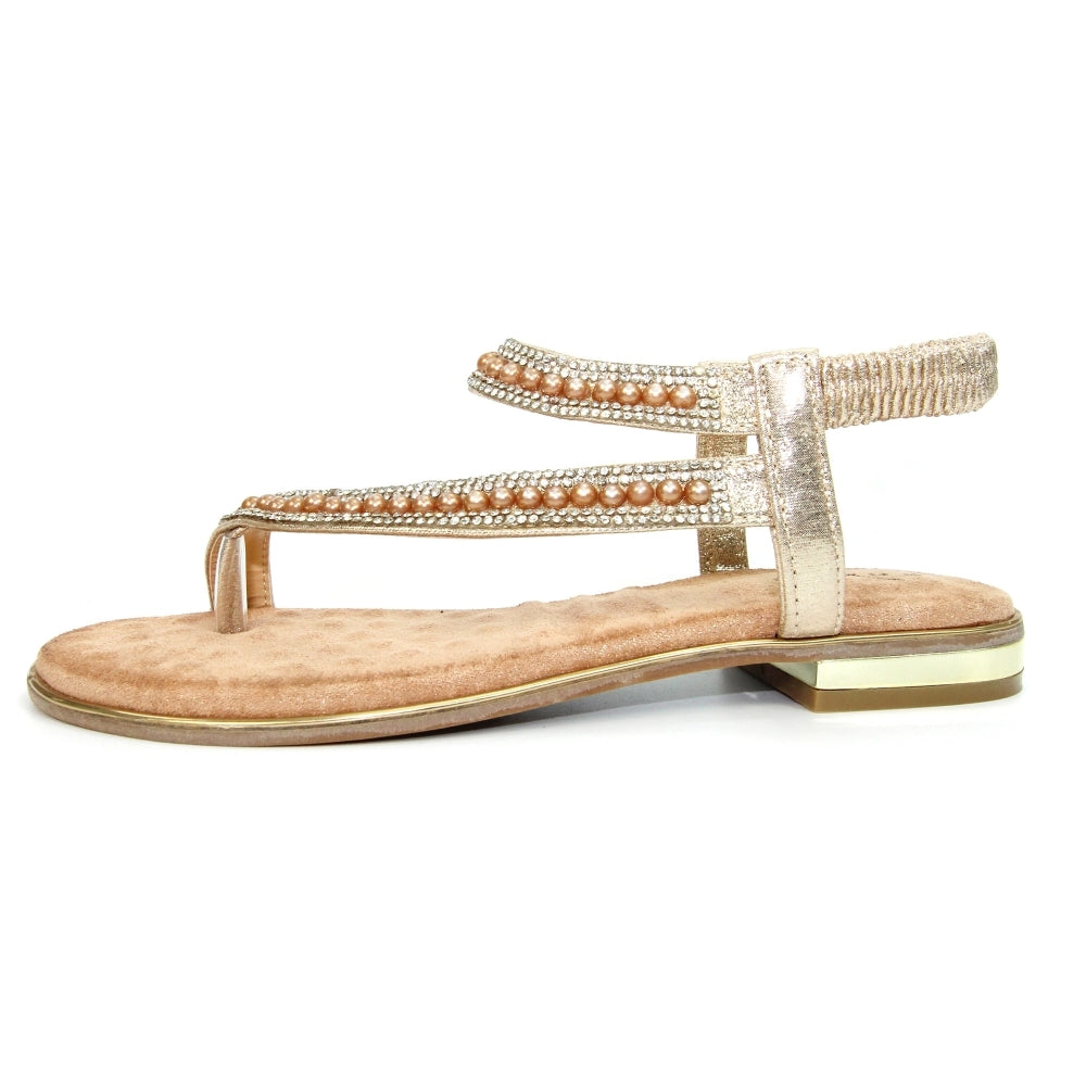 LUNAR - JLC155 Artisan Pearl Toe Loop Sandal Gold
