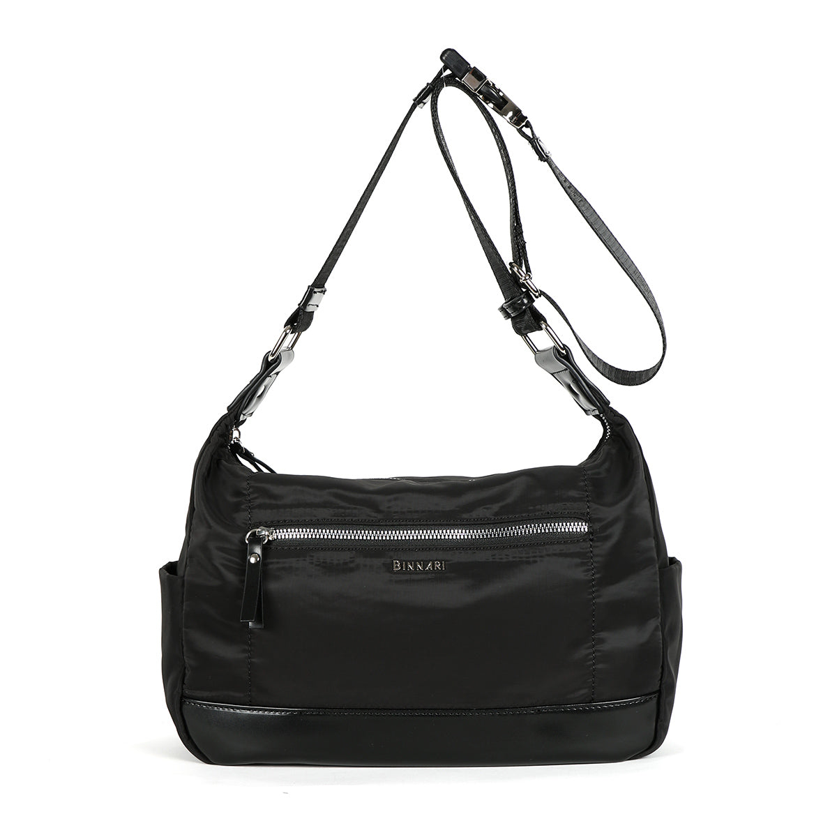 BINNARI -18843 CAMPELLO  ADJUSTABLE HANDLE ZIP CROSSBODY BAG - BLACK