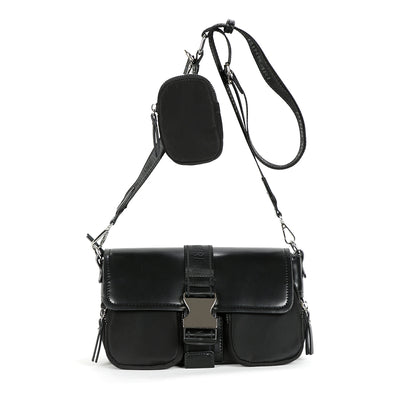 BINNARI - 18840 CAMPELLO CROSSBODY BUCKLE CLOSURE BAG  WITH PURSE - BLACK