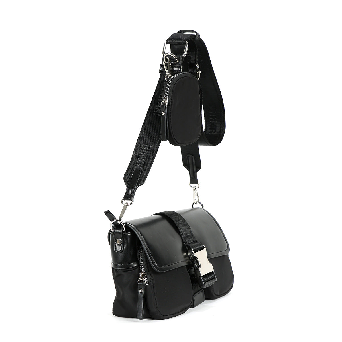 BINNARI - 18840 CAMPELLO CROSSBODY BUCKLE CLOSURE BAG  WITH PURSE - BLACK