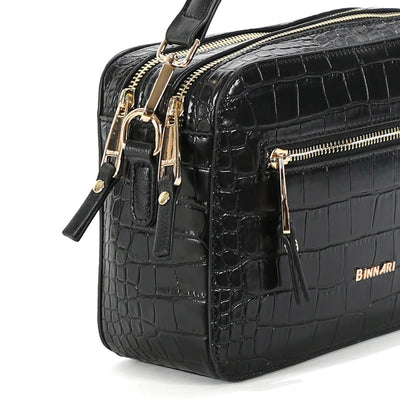 BINNARI - 18852 CASTELLON SMALL CROSSBODY BAG WITH ZIP FRONT POCKET - BLACK SNAKEPRINT