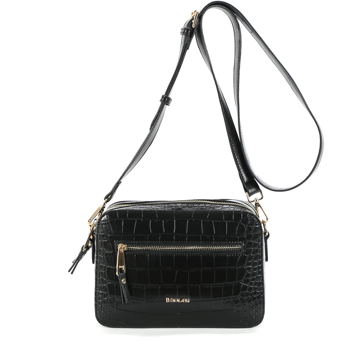 BINNARI - 18852 CASTELLON SMALL CROSSBODY BAG WITH ZIP FRONT POCKET - BLACK SNAKEPRINT