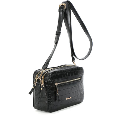 BINNARI - 18852 CASTELLON SMALL CROSSBODY BAG WITH ZIP FRONT POCKET - BLACK SNAKEPRINT