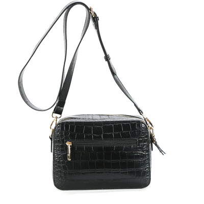 BINNARI - 18852 CASTELLON SMALL CROSSBODY BAG WITH ZIP FRONT POCKET - BLACK SNAKEPRINT