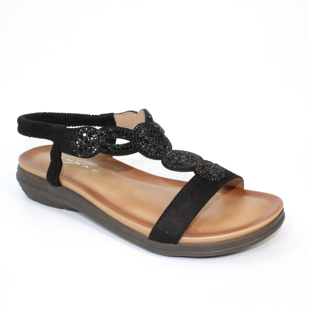 LUNAR - JLH111 Bondi Gemstone 'T' Bar Sandal Black