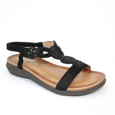 LUNAR - JLH111 Bondi Gemstone 'T' Bar Sandal Black