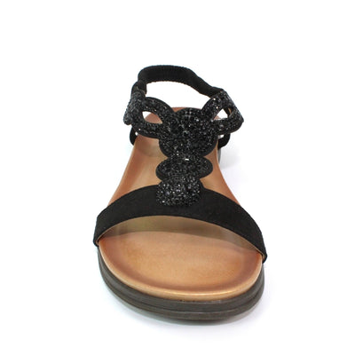 LUNAR - JLH111 Bondi Gemstone 'T' Bar Sandal Black