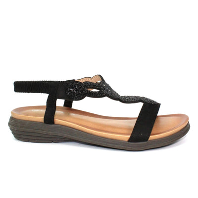 LUNAR - JLH111 Bondi Gemstone 'T' Bar Sandal Black