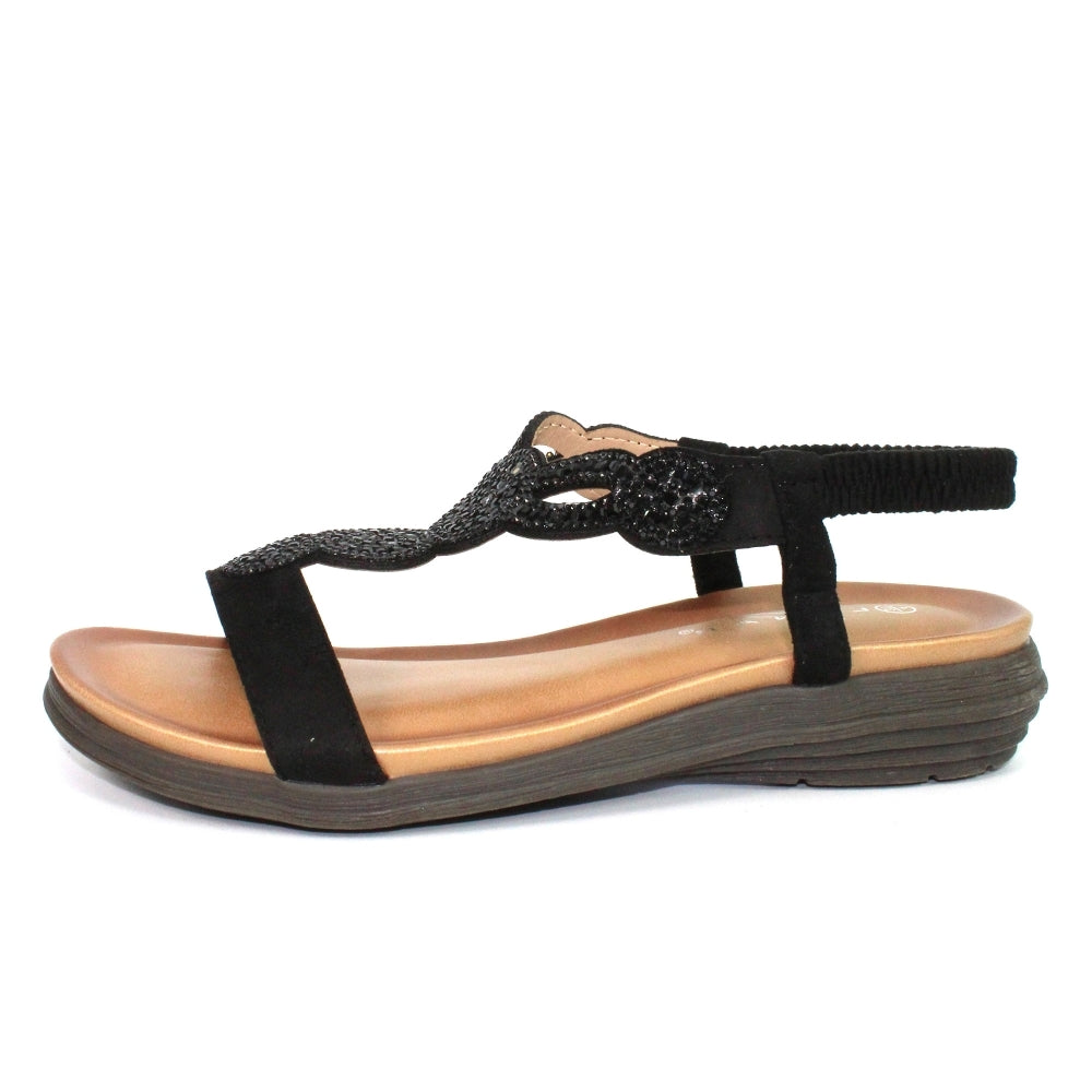 LUNAR - JLH111 Bondi Gemstone 'T' Bar Sandal Black