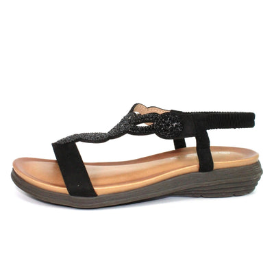 LUNAR - JLH111 Bondi Gemstone 'T' Bar Sandal Black