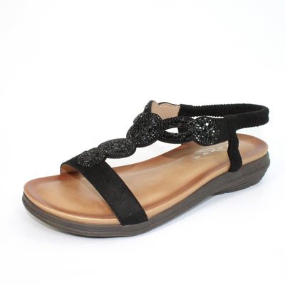 LUNAR - JLH111 Bondi Gemstone 'T' Bar Sandal Black