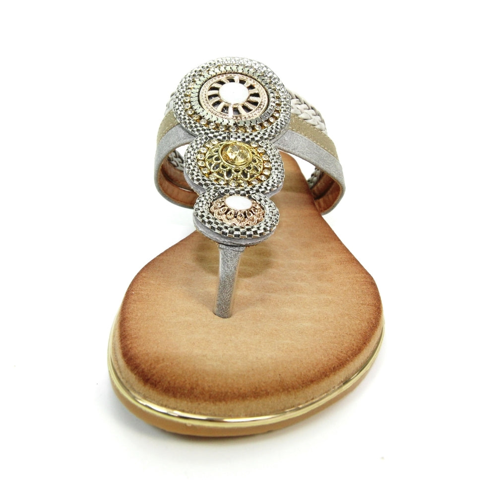 LUNAR - JLH198 Carlotta Jewelled Toe Post Sandal Silver