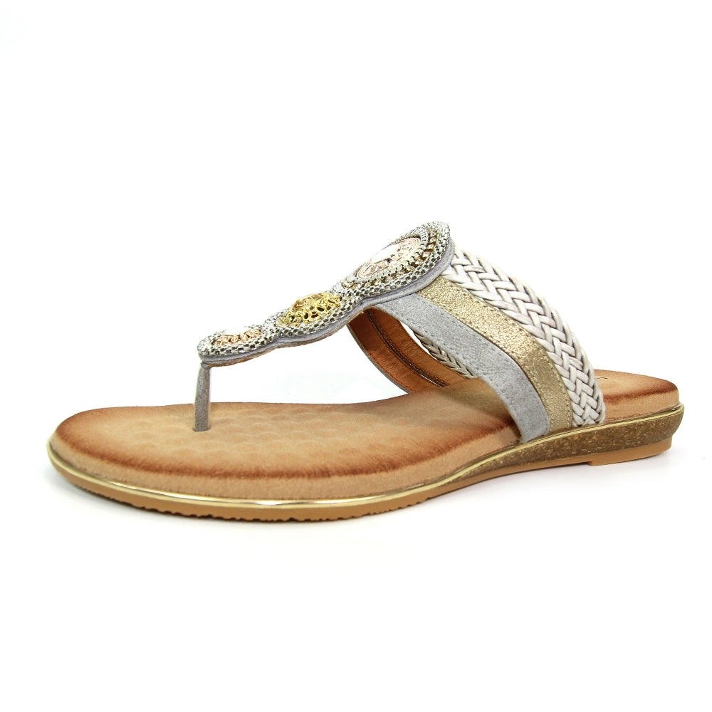 LUNAR - JLH198 Carlotta Jewelled Toe Post Sandal Silver