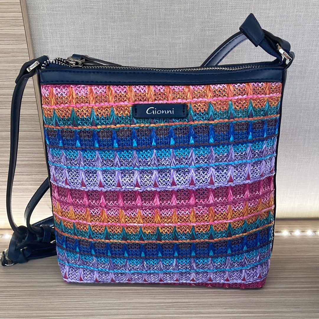 GIONNI - 11G2417 MALDIVES STRAW CROSSBODY BAG - NAVY MULTI