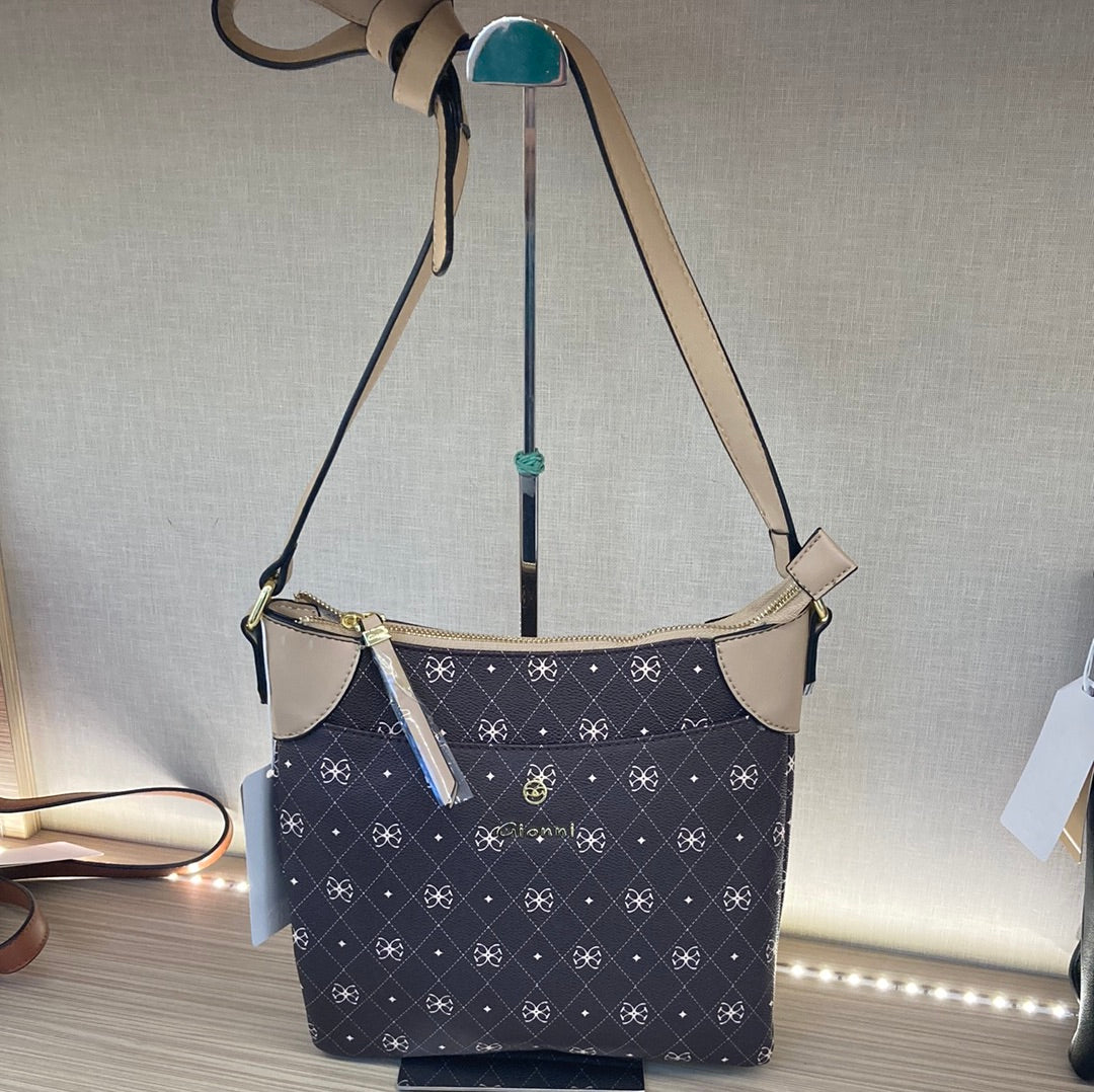 GIONNI - 11G2408 ARUBA MONOGRAM DOUBLE GUSSET CROSSBODY BAG - BROWN