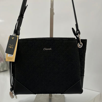 GIONNI AVETA SOFT EMBOSSED CROSSBODY BAG - BLACK