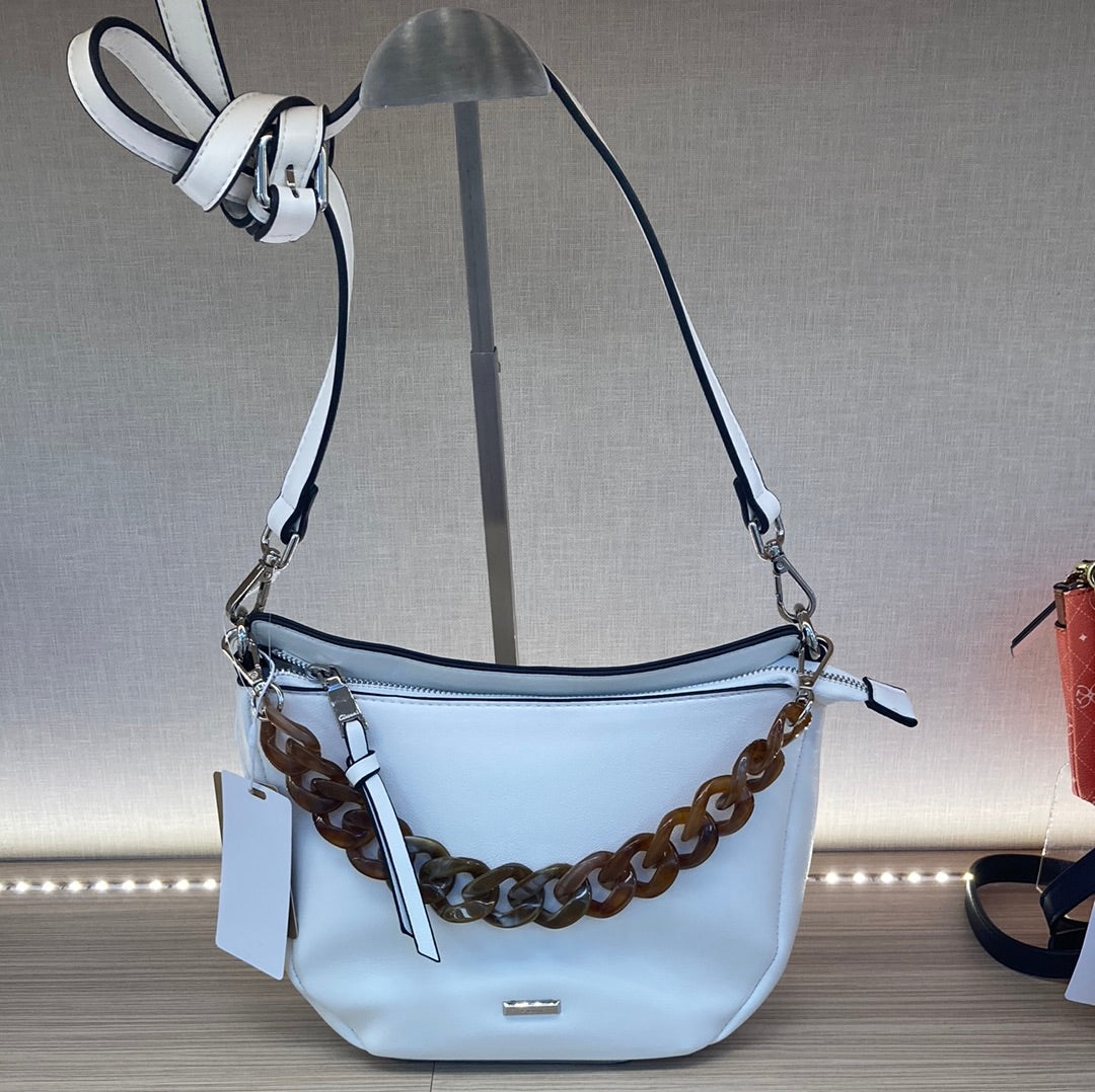 GIONNI - 11G2423 SAONA-SOFT CROSSBODY BAG WITH TORTOISESHELL CHAIN - WHITE
