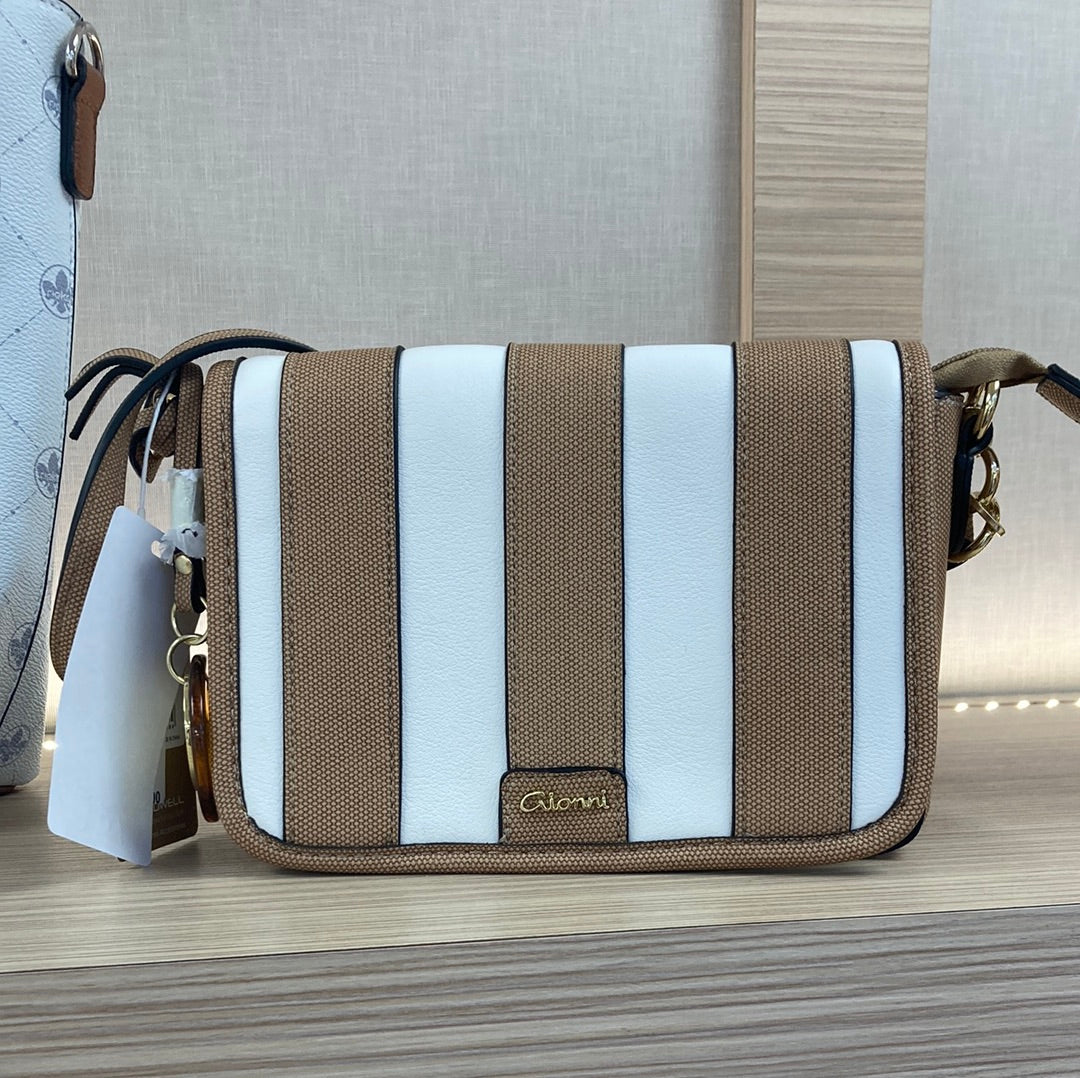 GIONNI -11G2437 AMELIA-COLOUR STRIPES FULL FLAPOVER CROSSBODY BAG - WHITE/TAN