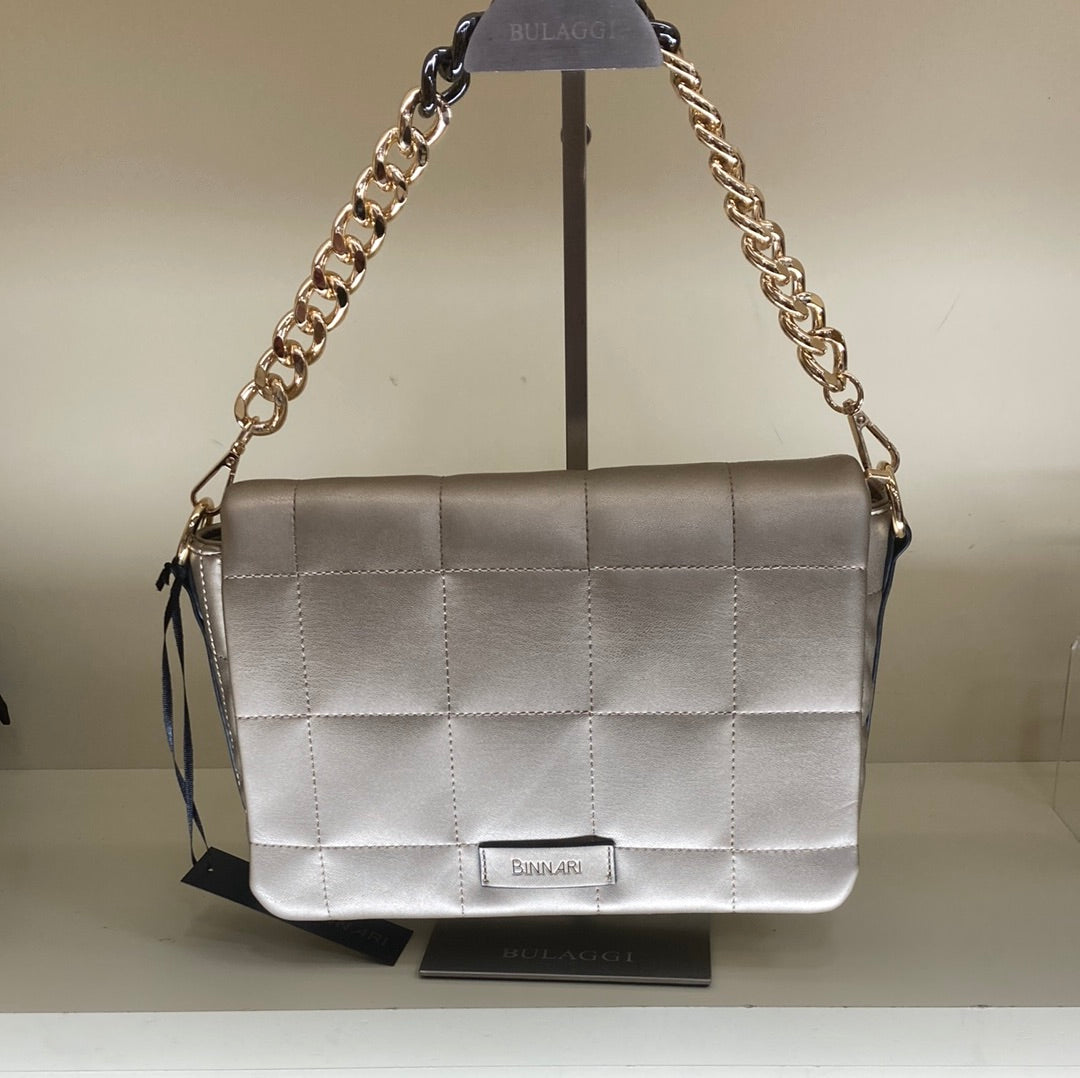 BINNARI - 19231 TULIP-QUILTED SHOULDER BAG WITH CHAIN STRAP - GOLD