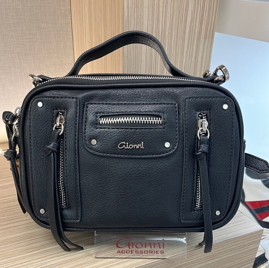 GIONNI THEMIS MULTI ZIP CROSSBODY BOX BAG - BLACK