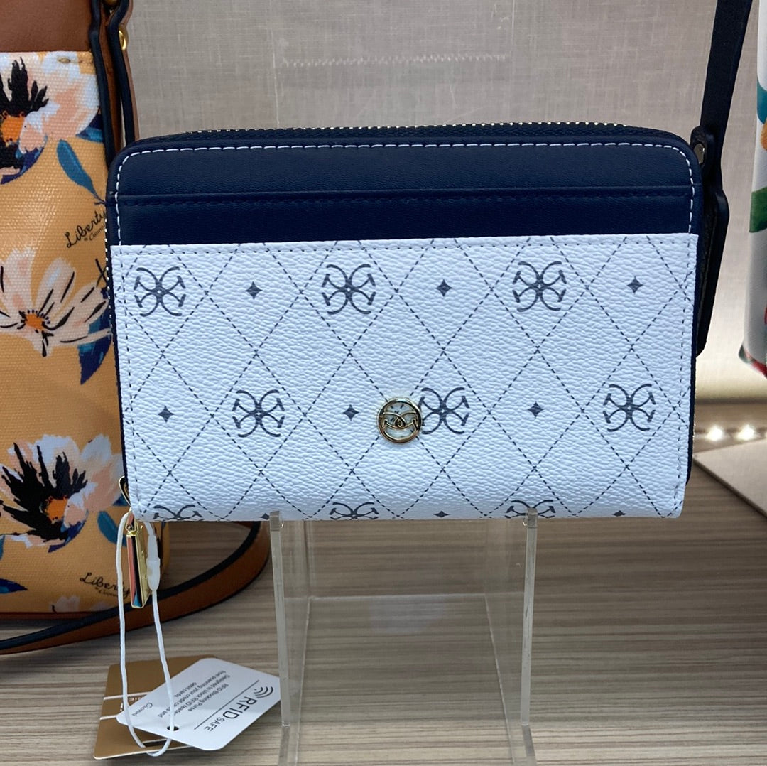 LIBERTY - 20G1110 ARUBA 15.50 CM MONOGRAM ZIP AROUND PURSE - NAVY