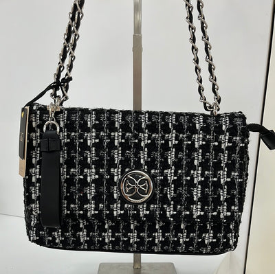 GIONNI VESTA TWEED FLAPOVER CROSSBODY BAG - BLACK