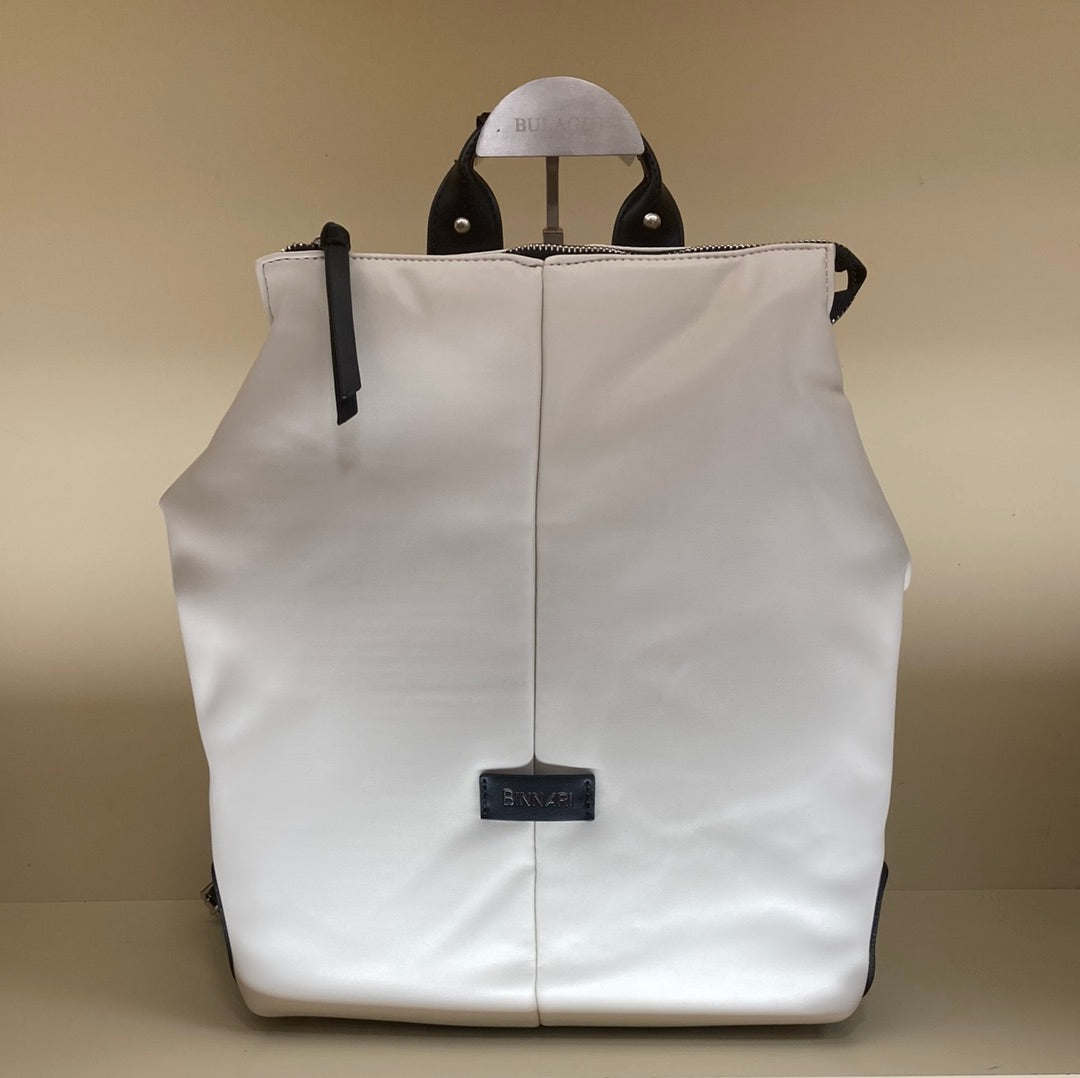BINNARI - 19052 TOP ZIP FASTENER BACKPACK - OFF WHITE/BLACK