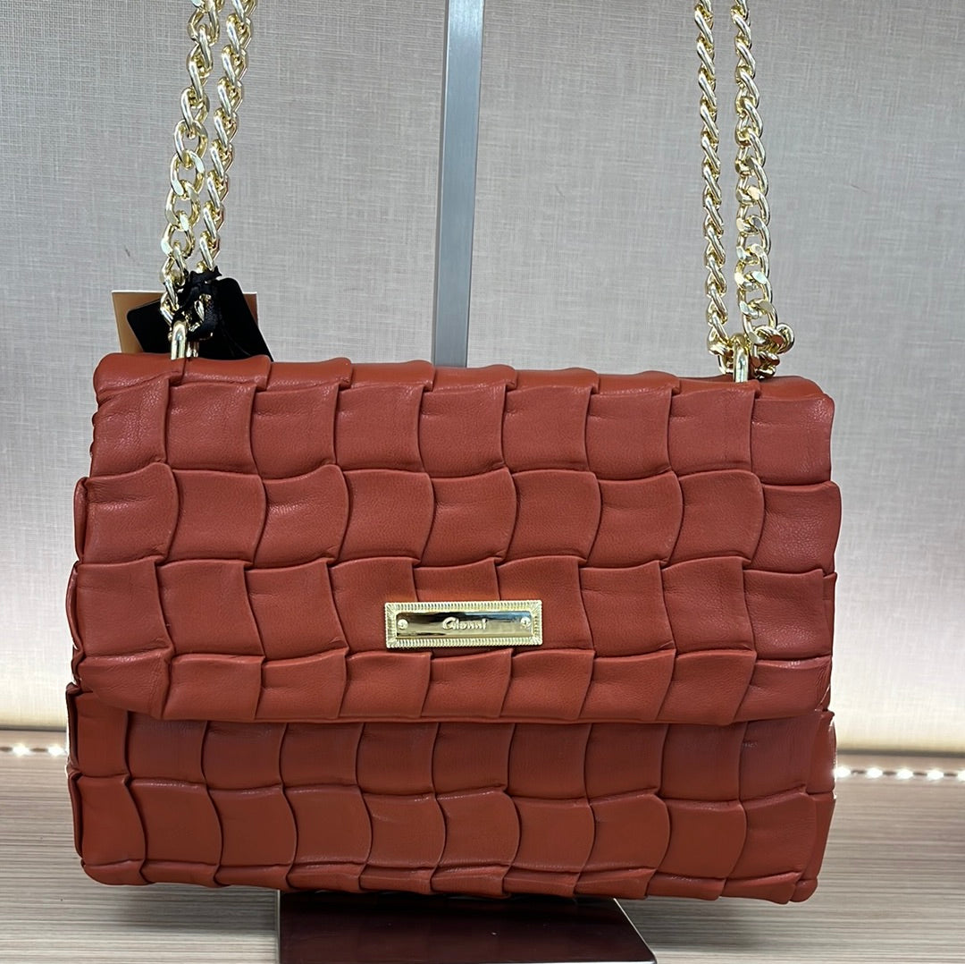 GIONNI SELENE EMBOSSED FLAPOVER CROSS BODY BAG - AMBER