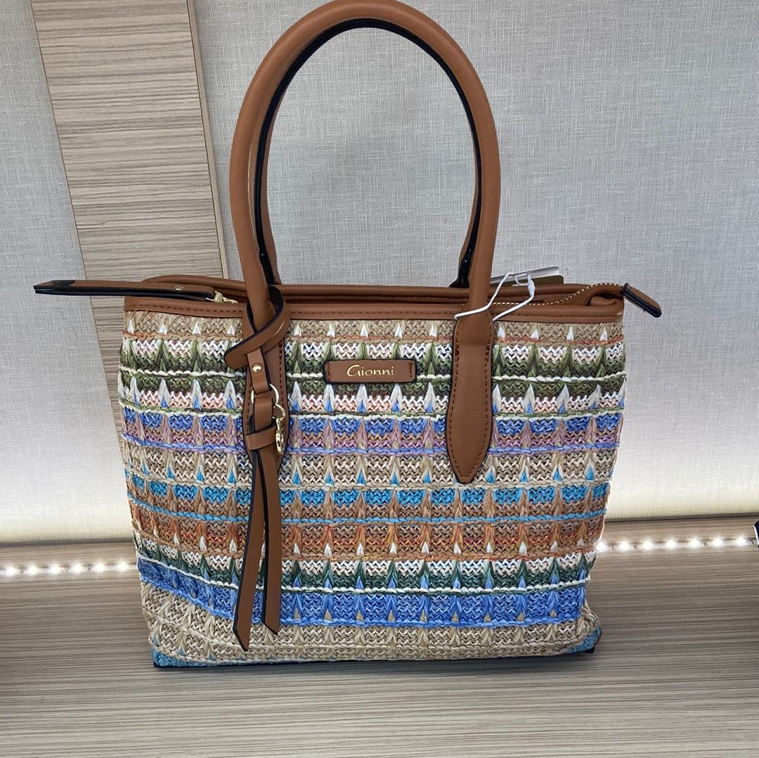 GIONNI - 11G2416 MALDIVES STRAW HANDBAG - CAMEL MULTI