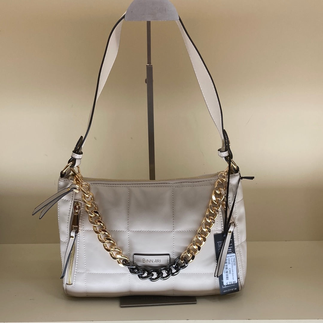 BINNARI - 19232 TULIP SHOULDER BAG WITH CHAIN STRAP - CREAM