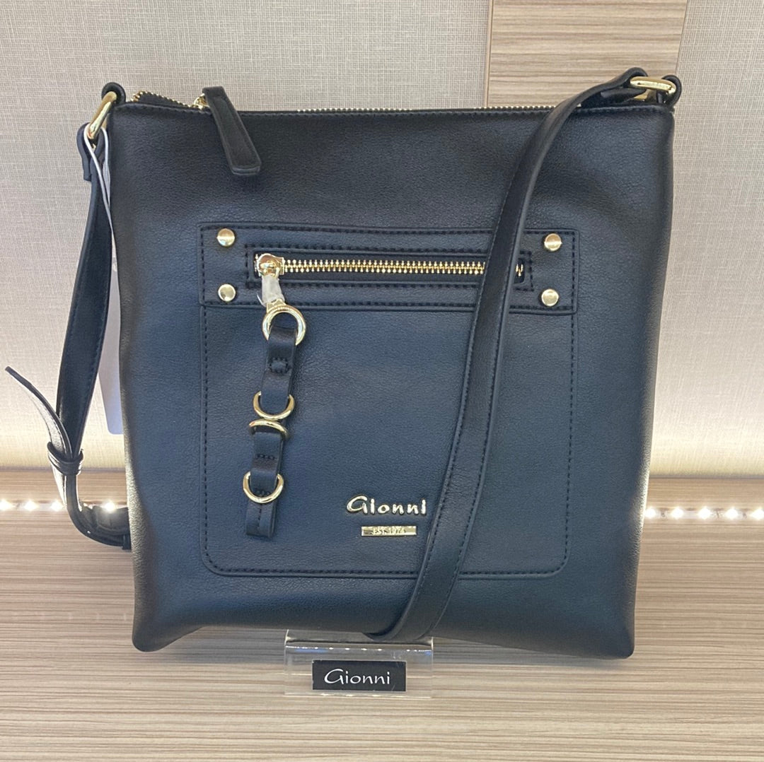 GIONNI - 11G2450 MORGAT-CROSSBODY BAG WITH FRONT ZIP POCKET - BLACK