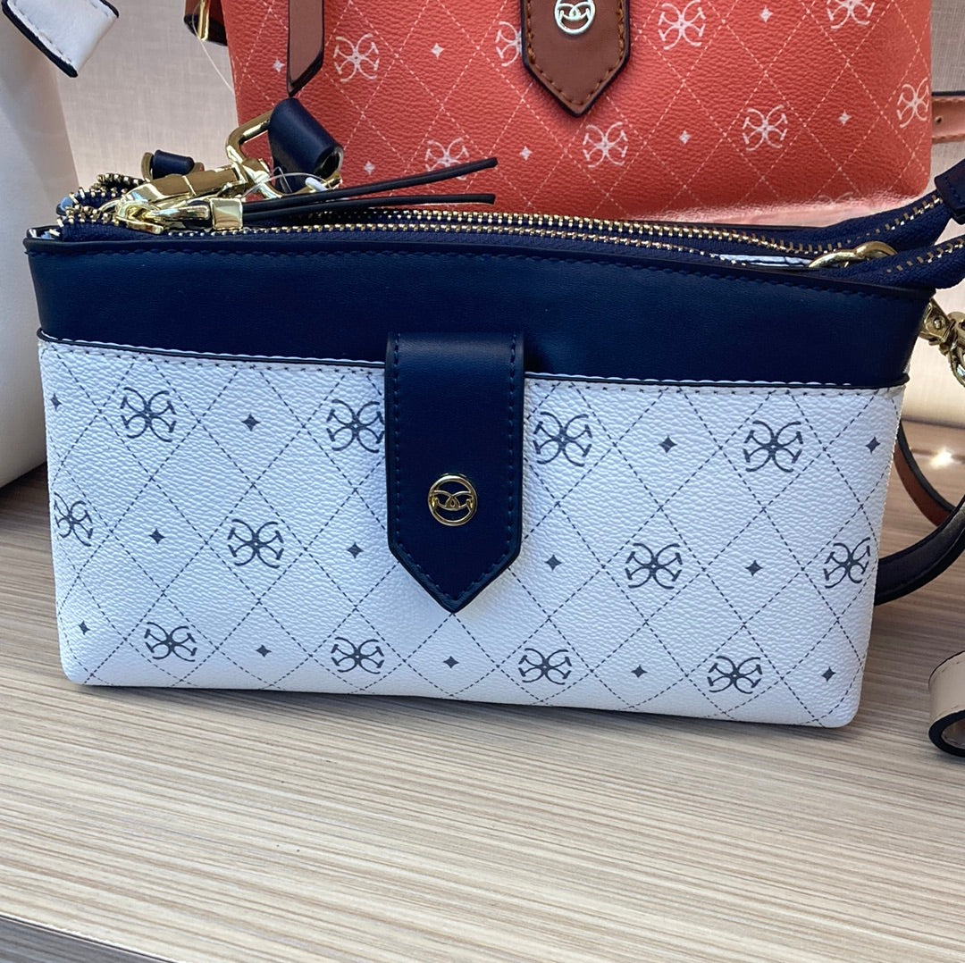 GIONNI - 11G2407 ARUBA-MULTI COMPARTMENT MONOGRAM CROSSBODY BAG - NAVY