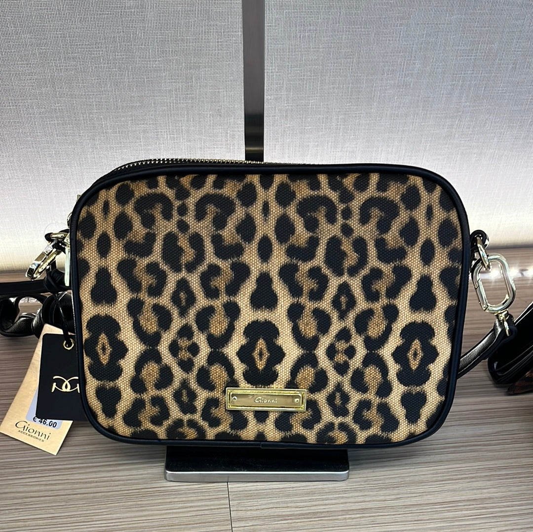 BAG=CIRCE LEOPARD CROSSBODY BOX BAG - BLACK/TAN