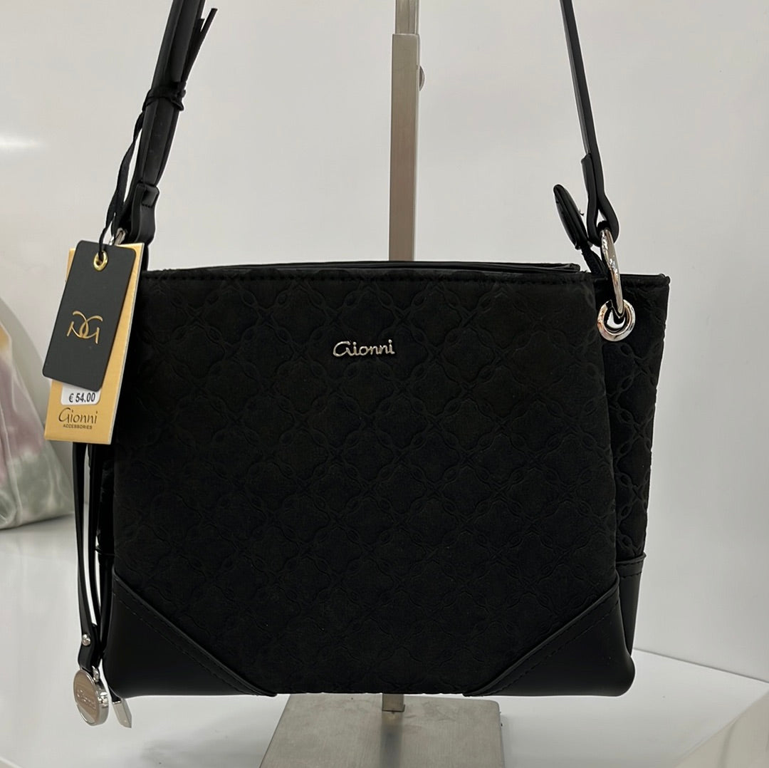 GIONNI AVETA SOFT EMBOSSED CROSSBODY BAG - BLACK