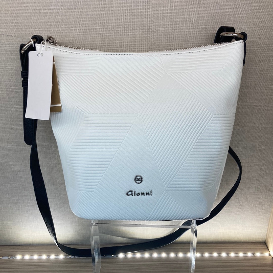 GIONNI - 11G2447 SANIBEL-LARGE CROSSBODY BAG WITH EMBOSSED PATTERN - WHITE